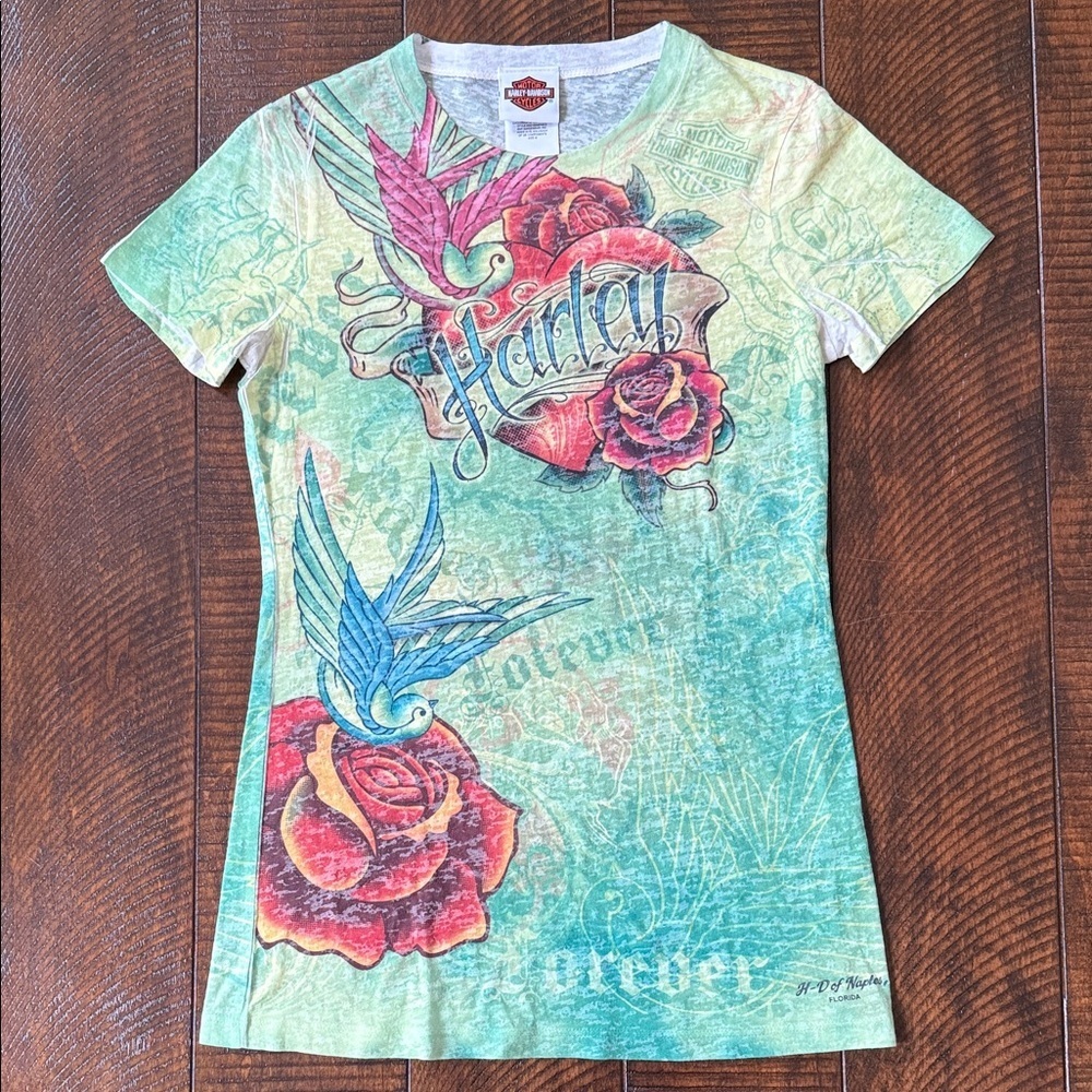 Harley Davidson ALL MY HEART floral graphic tee shirt 
Size Medium NWOT